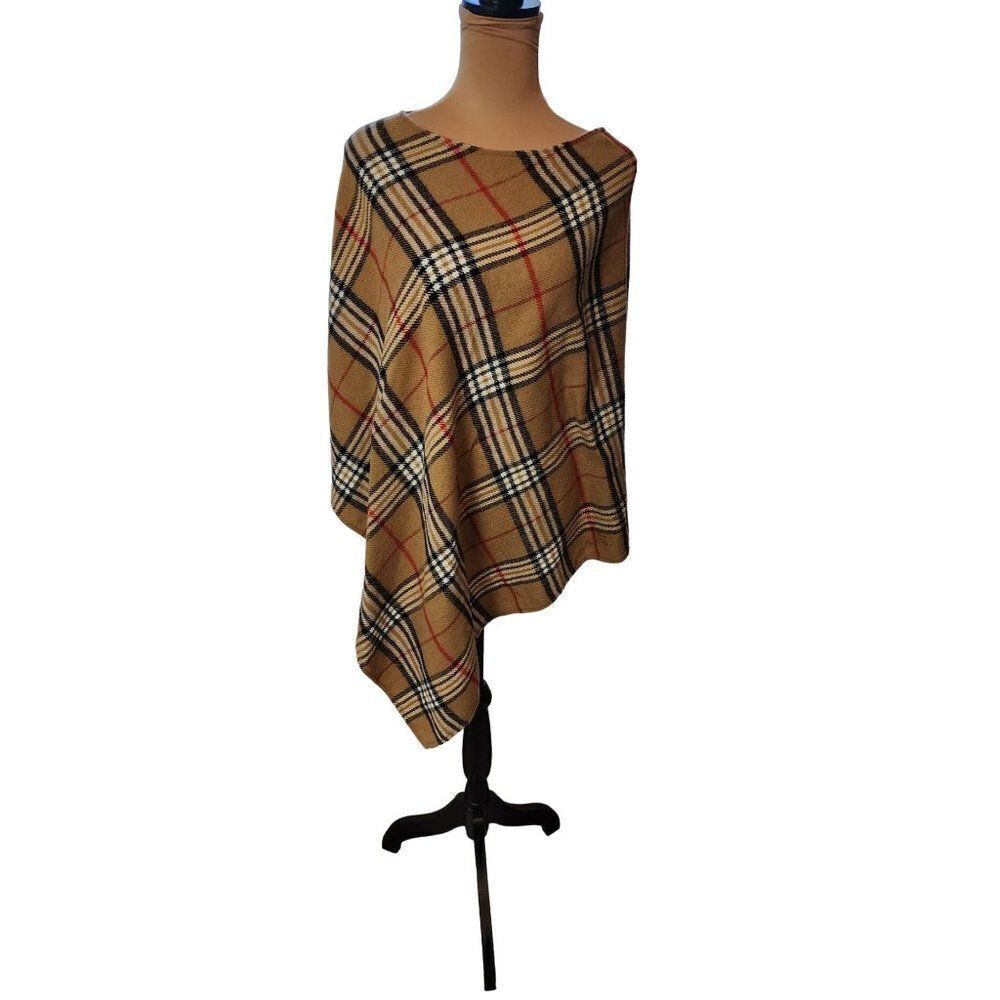 V.Fraas Acrylic Poncho Style Plaid Outerwear, One Size